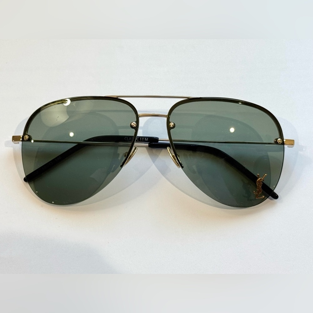 Yves Saint Laurent Gold Green Aviator Sunglasses - Picture 3 of 5